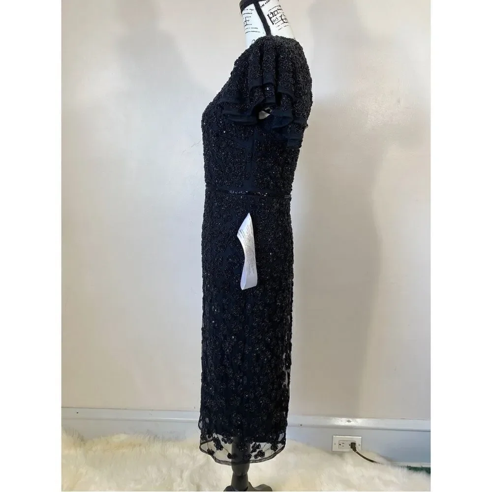 Mac Duggal Floral Beaded Sheath Dress size 2
